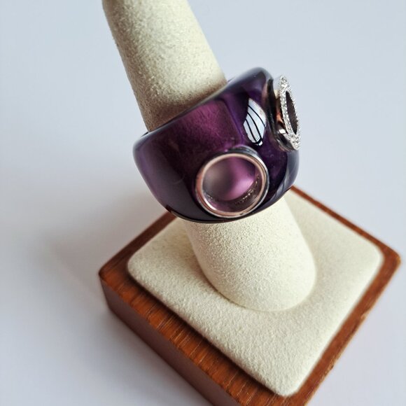 New Purple Transparent with Two Circles Crystals Silver 925 Ring Size 7 - Picture 4 of 16